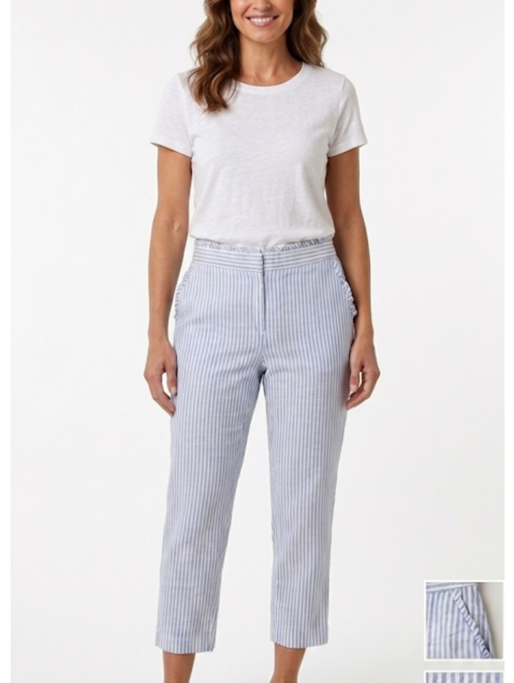 Crown & Ivy Crown Linen Cotton Striped Pants with Ruffle Pocket Blue Natural 14